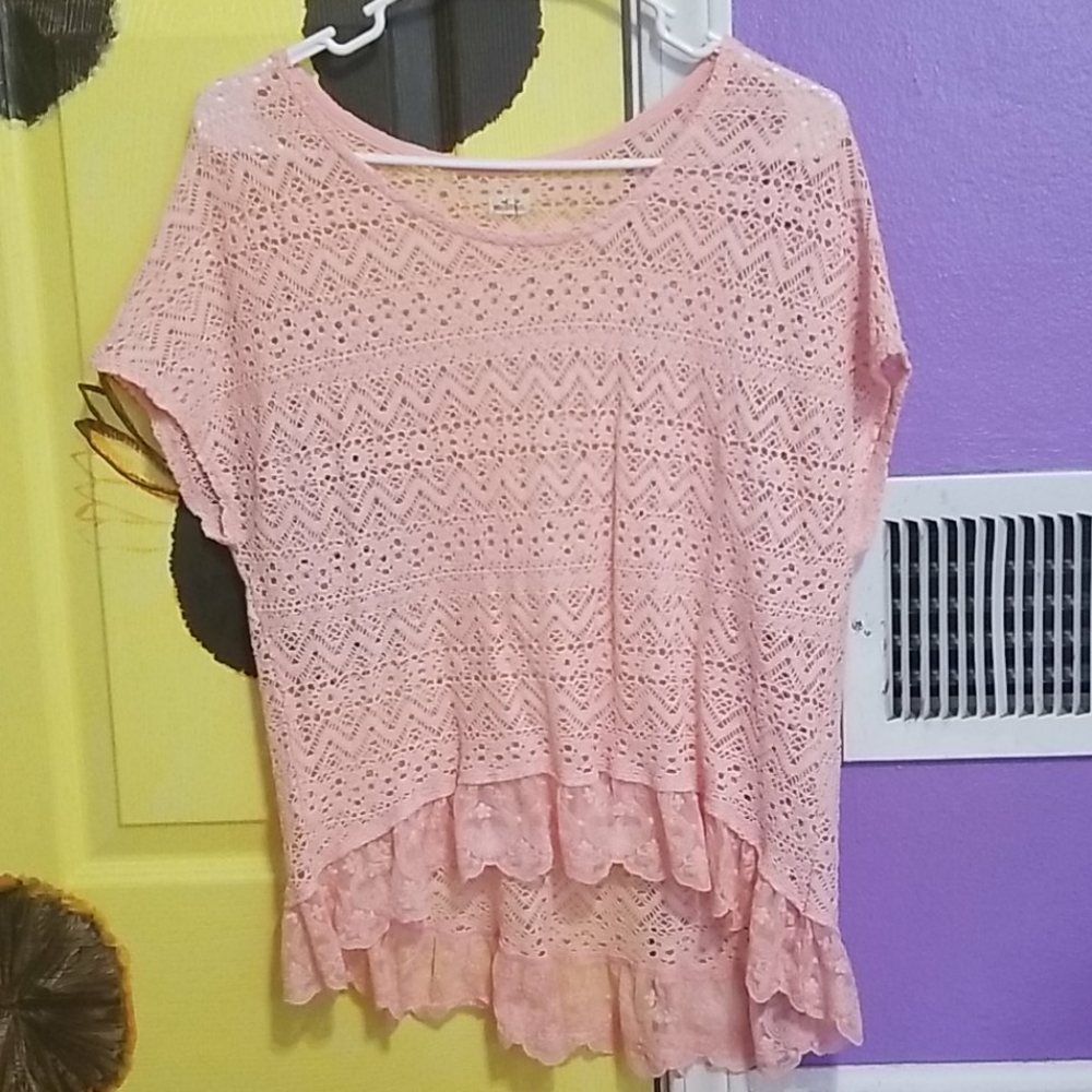 Pink Hollister lace T shirt